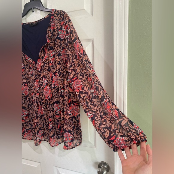 Lane Bryant Top Womens 22 Navy & Pink Floral Balloon Sleeve Lined Flowy Plus - Picture 6 of 9